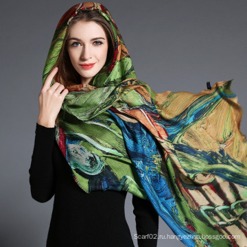Женская абстрактная цифровая печать шерстяного шарфа Hijab